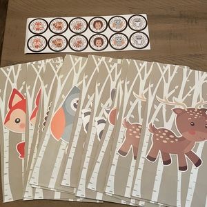 Woodland party supplies - 12 cutouts on treat goodie bags baby shower birthday